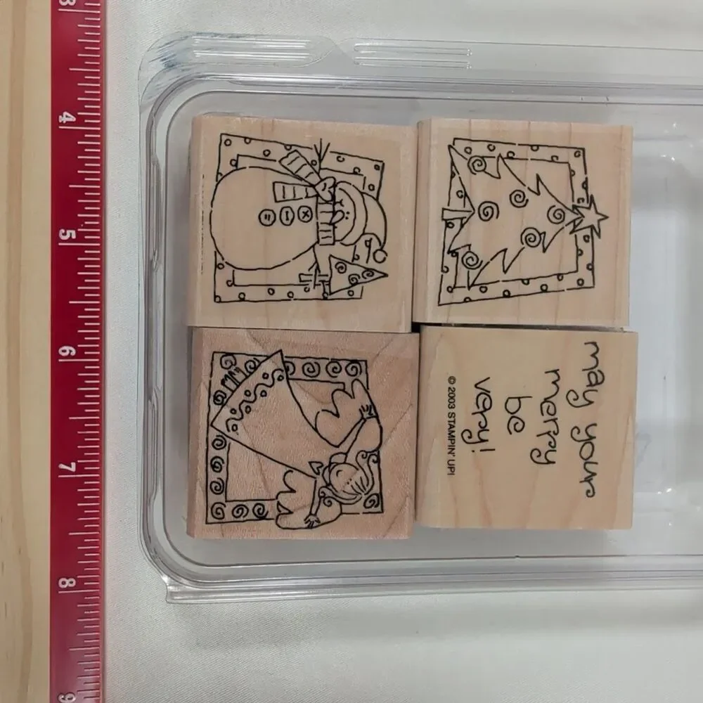 Lot #15 Stampin' Up Christmas Rubber Stamps Snowman Tree Angel Sentiment 4 Pc